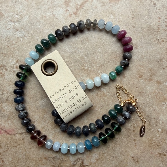 Anthropologie Rainbow Stone Necklace “Dark Gray” Gift Ready Jade Malachite NWT - Picture 11 of 11
